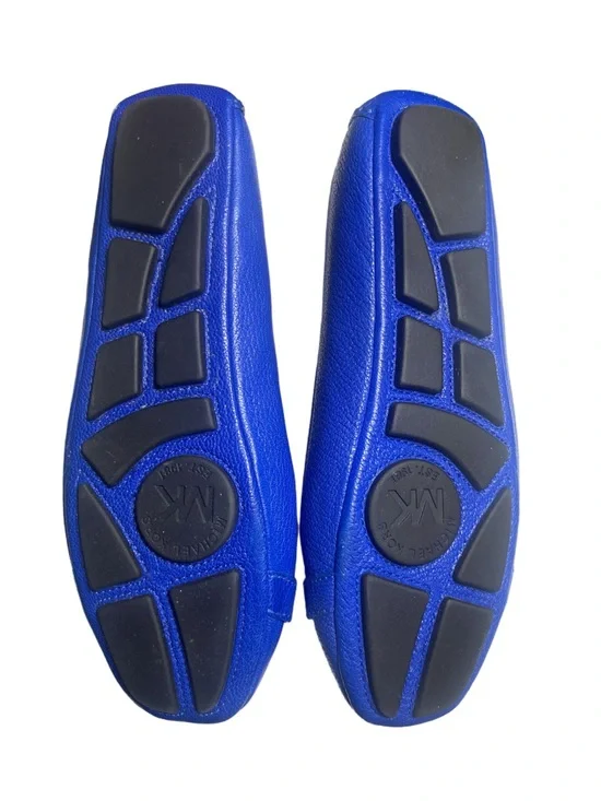 Michael Kors Fulton Moccasin Flats Electric Blue Leather Gold Logo Size 7.5 - Picture 2 of 5
